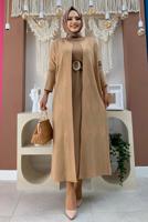 Tesettür giyim TABA DESENLİ TRİKO HIRKA 5316