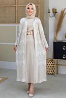 Tesettür giyim BEJ DESENLİ TRİKO HIRKA 5316