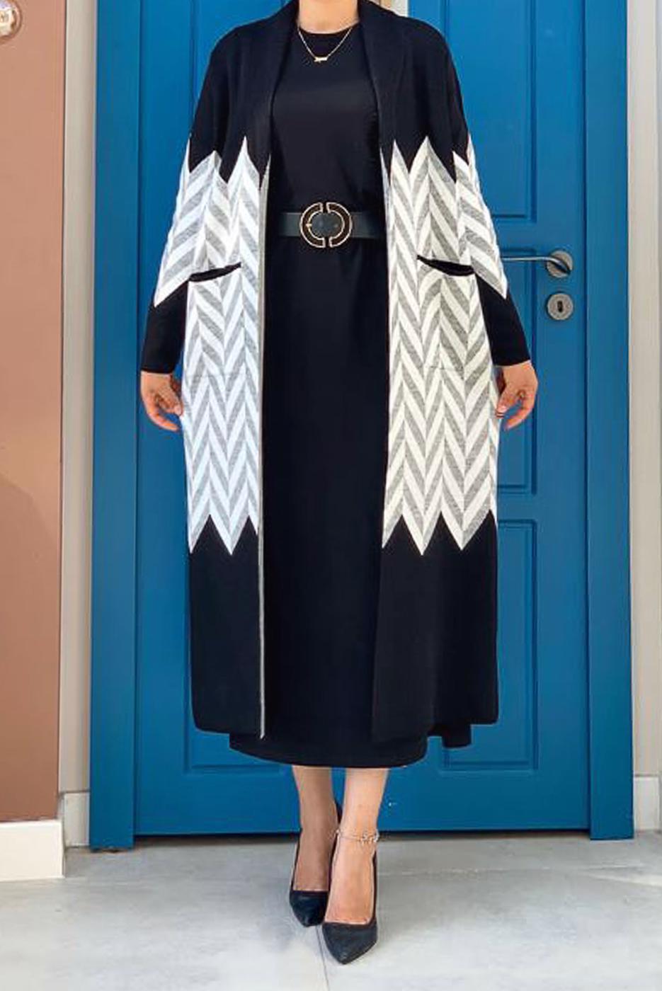 Tesettür giyim SİYAH DESENLİ TRİKO CEKET 5622 