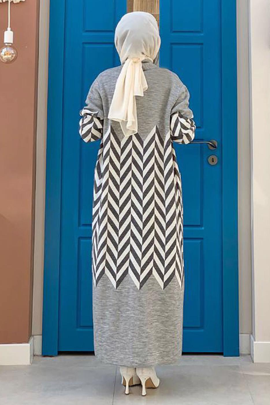 Tesettür giyim GRİ DESENLİ TRİKO CEKET 5622 