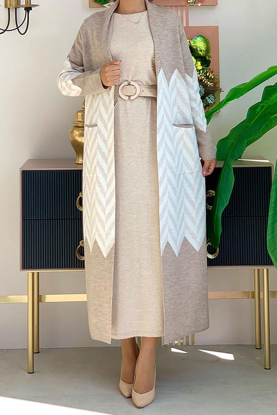 Tesettür giyim VİZON DESENLİ TRİKO CEKET 5622 