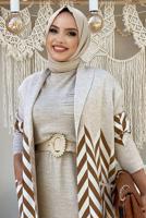 Tesettür giyim BEJ DESENLİ TRİKO CEKET 5622 