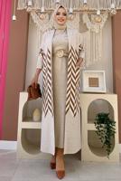 Tesettür giyim BEJ DESENLİ TRİKO CEKET 5622 