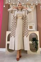 Tesettür giyim BEJ DESENLİ TRİKO CEKET 5622 