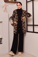 Tesettür giyim SİYAH LEOPAR DESENLİ TRİKO CEKET 6892