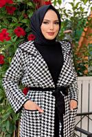 Tesettür giyim SİYAH KAZAYAĞI DESENLİ HIRKA 73102