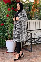 Tesettür giyim SİYAH KAZAYAĞI DESENLİ HIRKA 73102