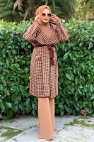 Tesettür giyim KAHVE KAZAYAĞI DESENLİ HIRKA 73102