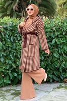 Tesettür giyim KAHVE KAZAYAĞI DESENLİ HIRKA 73102