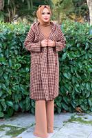 Tesettür giyim KAHVE KAZAYAĞI DESENLİ HIRKA 73102