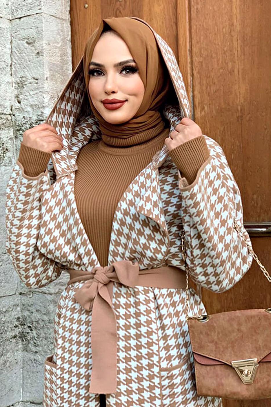 Tesettür giyim TABA KAZAYAĞI DESENLİ HIRKA 73102