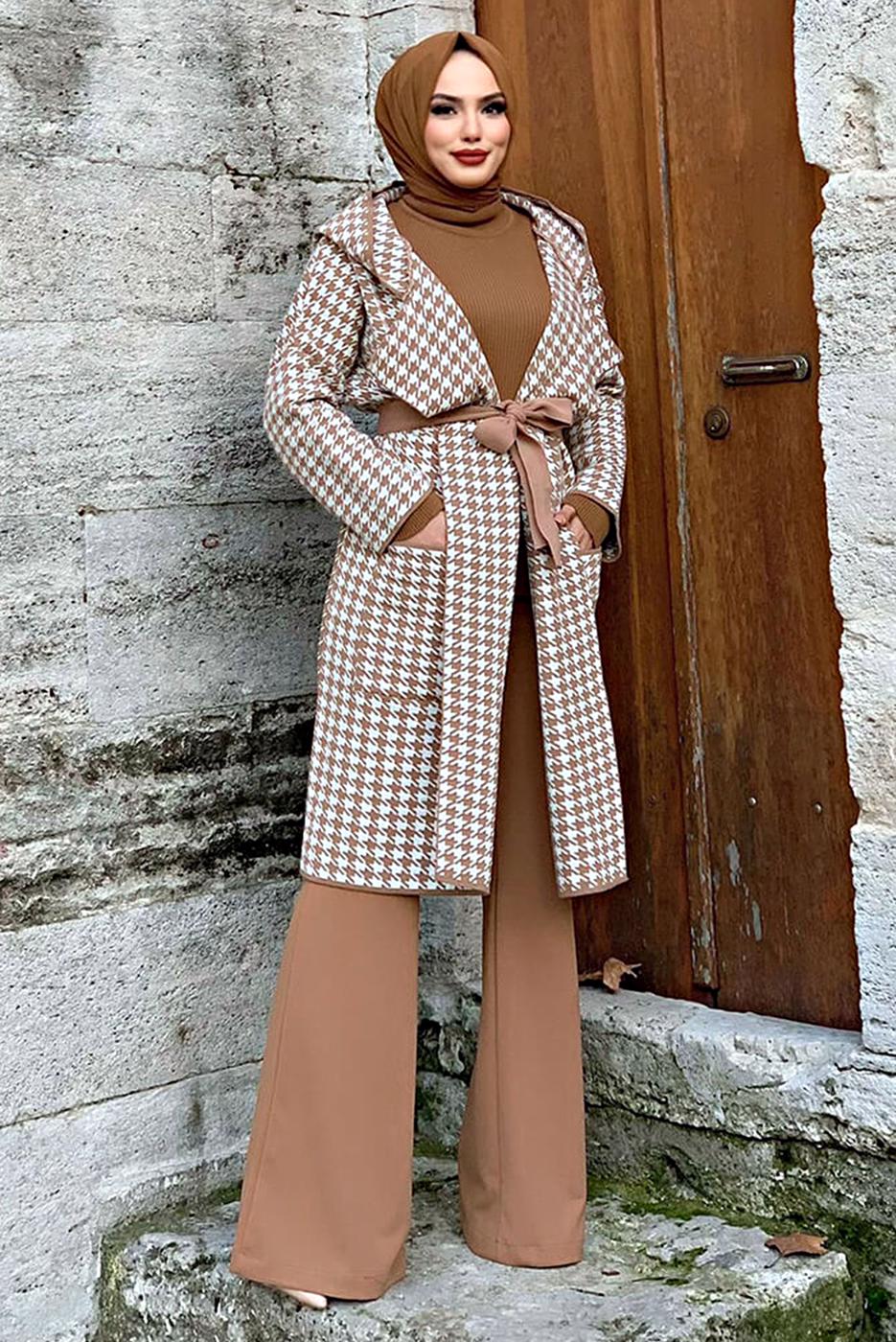 Tesettür giyim TABA KAZAYAĞI DESENLİ HIRKA 73102