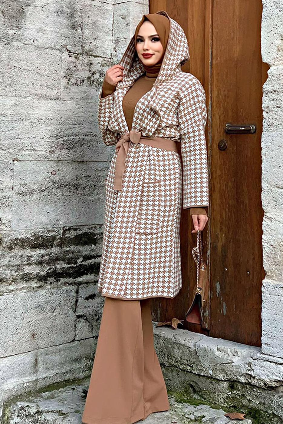 Tesettür giyim TABA KAZAYAĞI DESENLİ HIRKA 73102