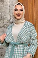 Tesettür giyim YEŞİL KAZAYAĞI DESENLİ HIRKA 73102