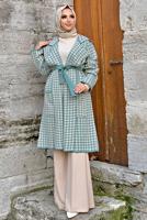 Tesettür giyim YEŞİL KAZAYAĞI DESENLİ HIRKA 73102