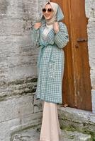 Tesettür giyim YEŞİL KAZAYAĞI DESENLİ HIRKA 73102