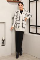 Tesettür giyim BEYAZ DESENLİ TRİKO CEKET 7892