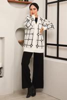 Tesettür giyim BEYAZ DESENLİ TRİKO CEKET 7892