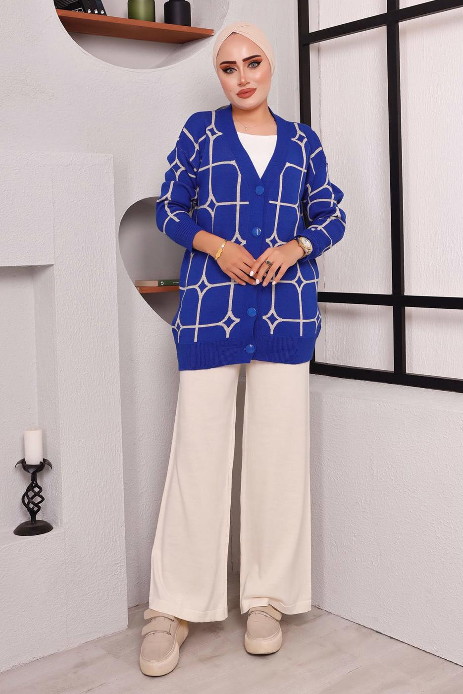 Tesettür giyim LACİVERT DESENLİ TRİKO CEKET 7892