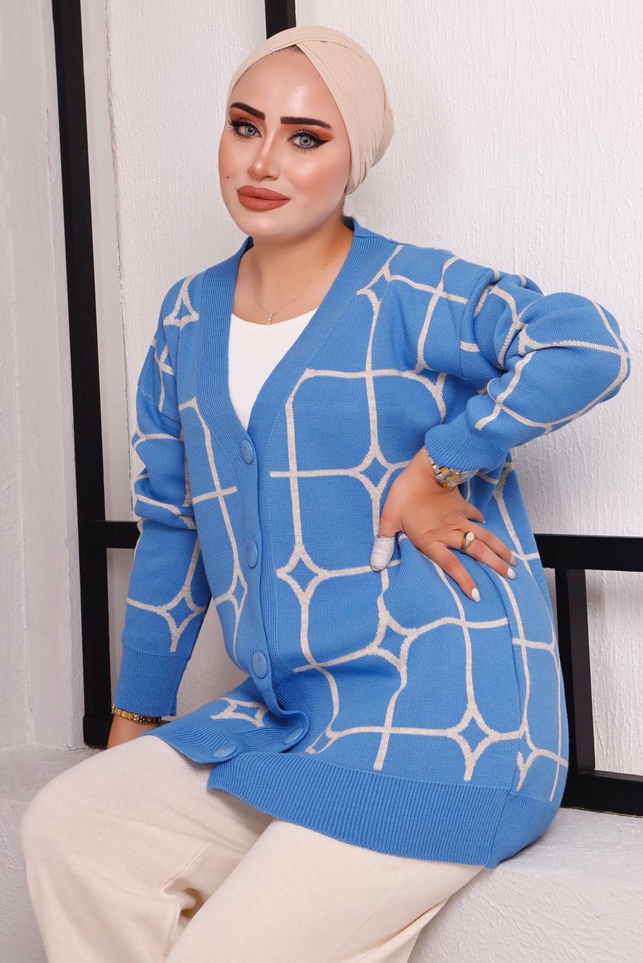 Tesettür giyim LACİVERT DESENLİ TRİKO CEKET 7892