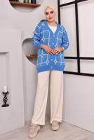 Tesettür giyim LACİVERT DESENLİ TRİKO CEKET 7892