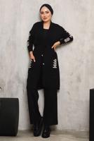 Tesettür giyim SİYAH CEPLERİ ÇİZGİ DETAYLI TRİKO HIRKA 8392 