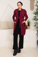 Tesettür giyim BORDO CEPLERİ ÇİZGİ DETAYLI TRİKO HIRKA 8392 