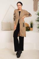 Tesettür giyim KAHVE CEPLERİ ÇİZGİ DETAYLI TRİKO HIRKA 8392 