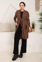 Tesettür giyim KAHVE CEPLERİ ÇİZGİ DETAYLI TRİKO HIRKA 8392 