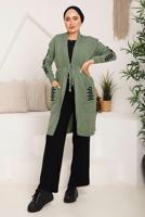 Tesettür giyim YEŞİL CEPLERİ ÇİZGİ DETAYLI TRİKO HIRKA 8392 