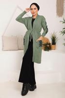 Tesettür giyim YEŞİL CEPLERİ ÇİZGİ DETAYLI TRİKO HIRKA 8392 