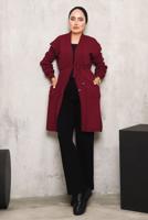 Tesettür giyim BORDO CEPLİ KUŞAKLI TRİKO HIRKA 9392 