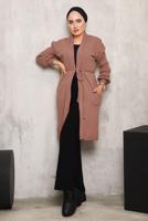 Tesettür giyim PEMBE CEPLİ KUŞAKLI TRİKO HIRKA 9392 