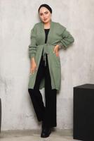 Tesettür giyim YEŞİL CEPLİ KUŞAKLI TRİKO HIRKA 9392 