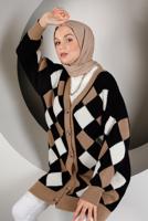 Tesettür giyim SİYAH KARE DESENLİ DÜĞMELİ TRİKO HIRKA 9527 