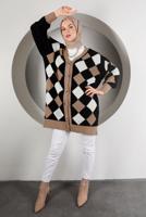 Tesettür giyim SİYAH KARE DESENLİ DÜĞMELİ TRİKO HIRKA 9527 