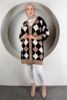 Tesettür giyim SİYAH KARE DESENLİ DÜĞMELİ TRİKO HIRKA 9527 