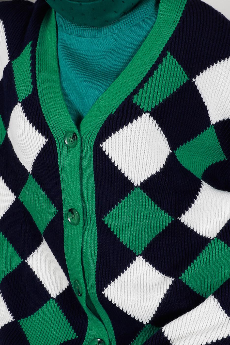 Tesettür giyim YEŞİL KARE DESENLİ DÜĞMELİ TRİKO HIRKA 9527 