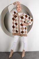 Vêtements hijab BEIGE CARDIGAN BOUTONNÉ EN MAILLE À CARREAUX 9527