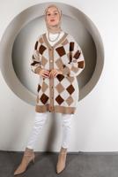 Vêtements hijab BEIGE CARDIGAN BOUTONNÉ EN MAILLE À CARREAUX 9527