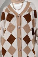 Vêtements hijab BEIGE CARDIGAN BOUTONNÉ EN MAILLE À CARREAUX 9527