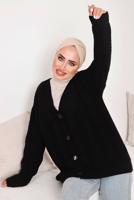 Tesettür giyim SİYAH SAÇ ÖRGÜ DETAYLI TRİKO HIRKA 9792 