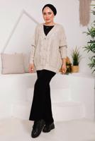 Tesettür giyim BEJ SAÇ ÖRGÜ DETAYLI TRİKO HIRKA 9792 