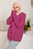 Tesettür giyim FUŞYA SAÇ ÖRGÜ DETAYLI TRİKO HIRKA 9792 