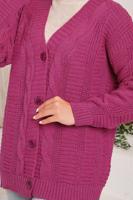 Tesettür giyim FUŞYA SAÇ ÖRGÜ DETAYLI TRİKO HIRKA 9792 