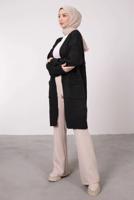 Tesettür giyim SİYAH CEPLİ UZUN TRİKO HIRKA 9903 