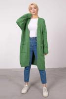 Tesettür giyim YEŞİL CEPLİ UZUN TRİKO HIRKA 9903 