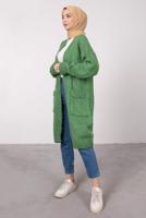 Tesettür giyim YEŞİL CEPLİ UZUN TRİKO HIRKA 9903 