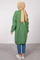 Tesettür giyim YEŞİL CEPLİ UZUN TRİKO HIRKA 9903 