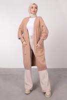 Tesettür giyim KAHVE CEPLİ UZUN TRİKO HIRKA 9903 